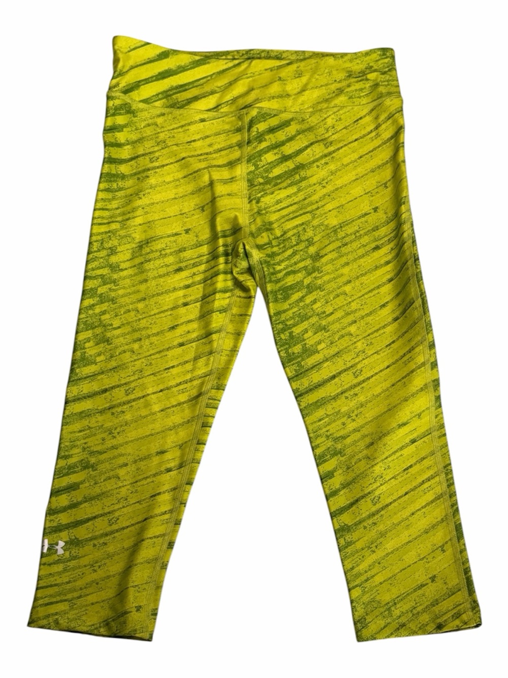 Under Armour Neon Yellow/Green Striped Athletic Compression Capri Leggings